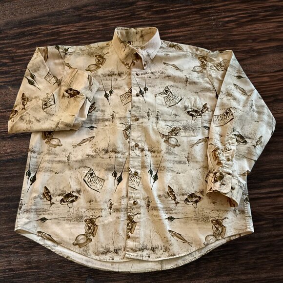 Crossings 100% Premium Cotton Men's Long Sleeve Button Down Fly Fishing Shirt - Picture 1 of 6